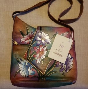 Hand painted leather crossbody purse